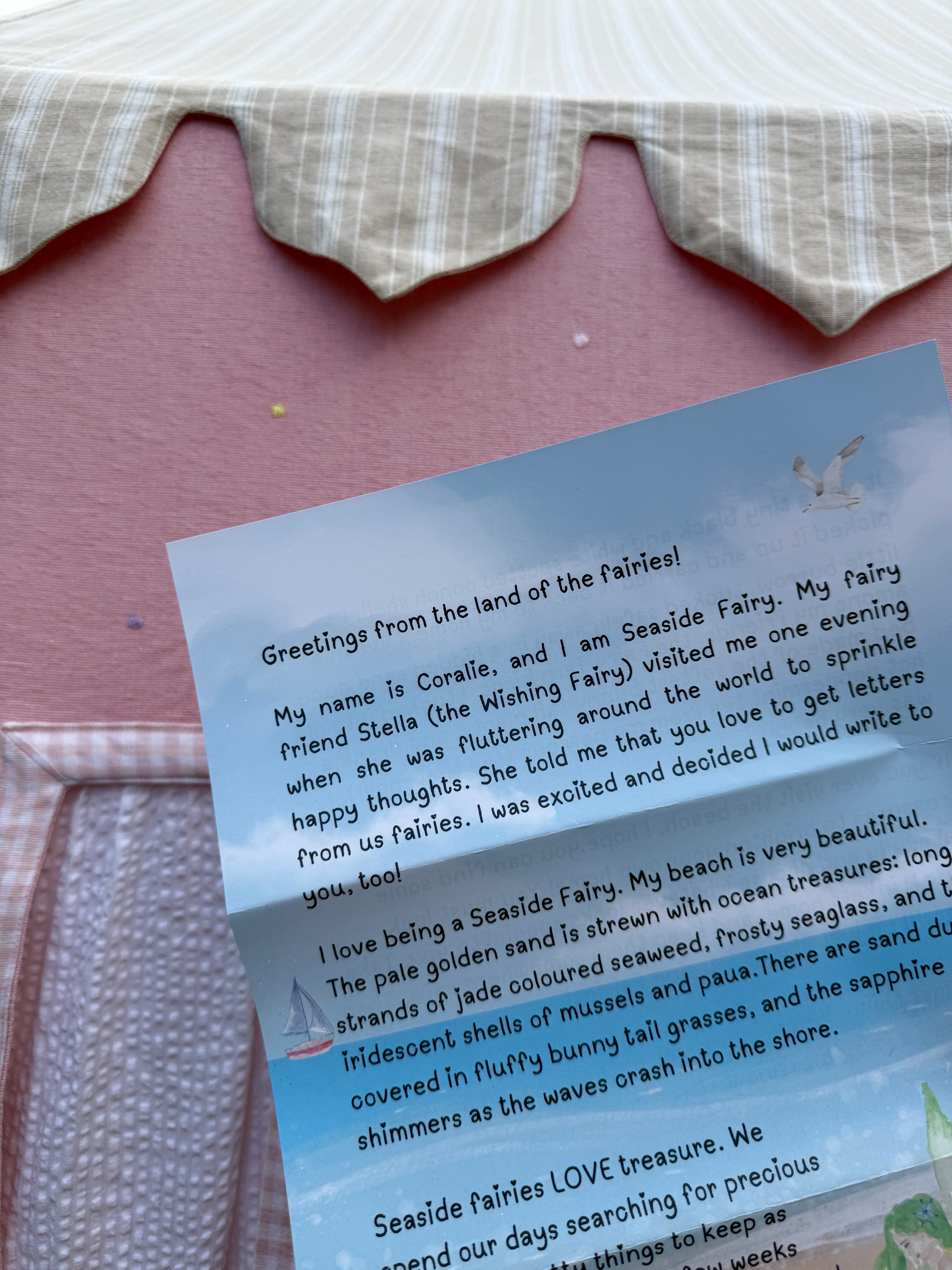 Fairymail Fairy Letter New Zealand Blue Letter Against Pink Playhouse Background